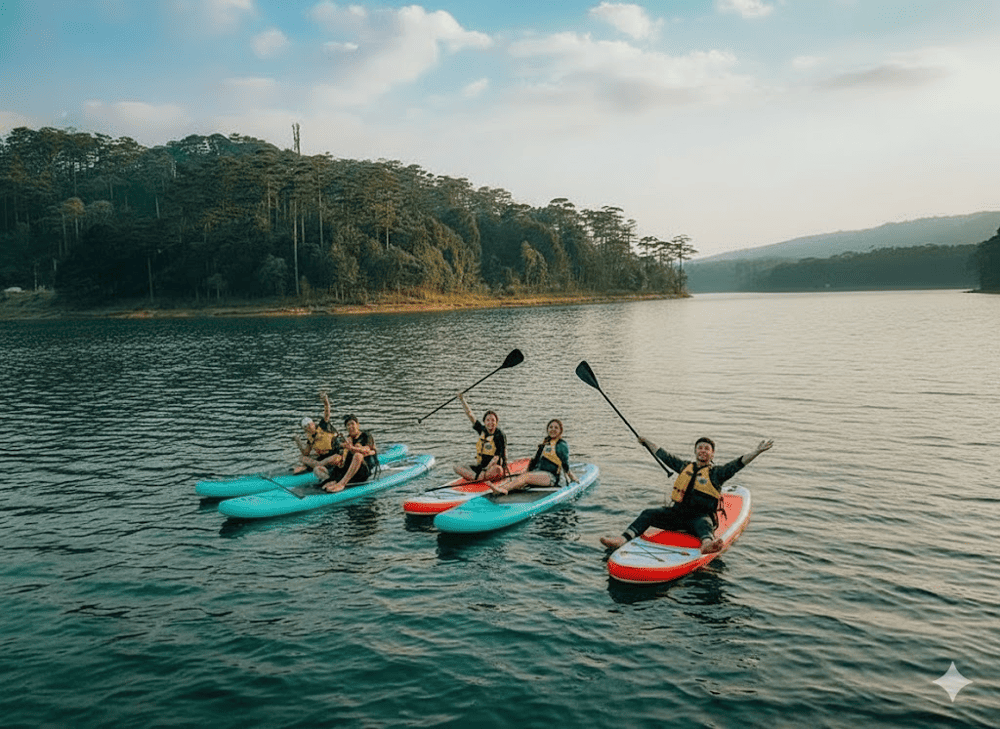 Chèo thuyền trên Hồ Tuyền Lâm là hoạt động được nhiều du khách yêu thích để có những kỷ niệm đáng nhớ bên người thân, bạn bè